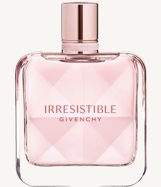 "Givenchy Irresistible 2.7 oz Eau de Toilette Spray – elegant blush pink bottle with a fresh and radiant floral-fruity scent, celebrating joyful femininity."