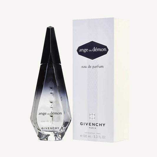 "Givenchy Ange ou Démon 3.4 oz Eau de Parfum Spray – sleek and mysterious flacon with an intense floral-oriental scent, revealing both innocence and seduction."
