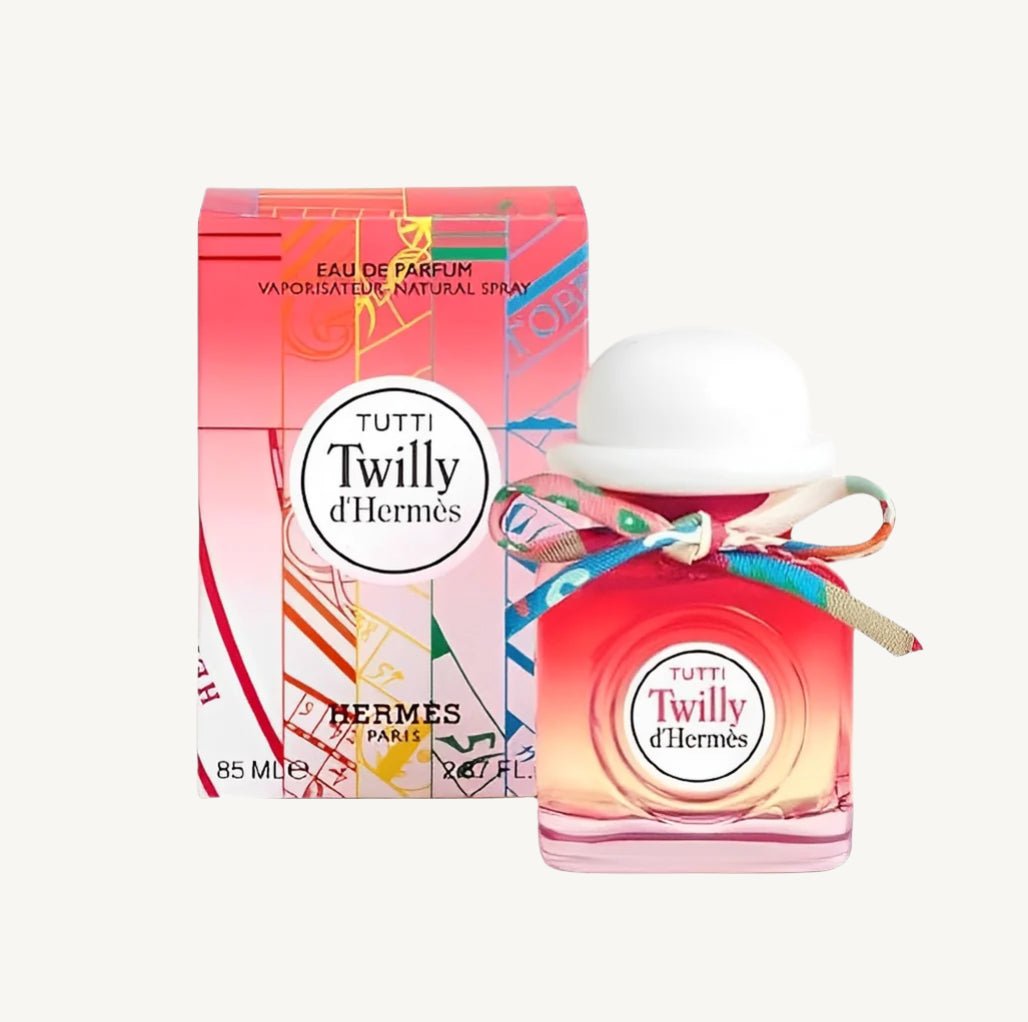Tutti Twilly d’Hermès perfume bottle — a vibrant floral-fruity fragrance created by Christine Nagel, inspired by the energy and freedom of young women.