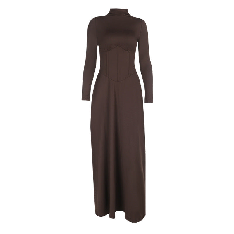 Brown long-sleeve dress on a white background