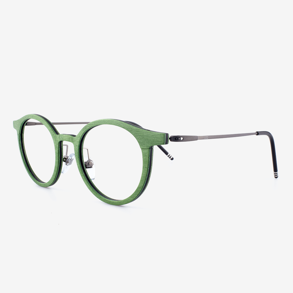 Highland titanium and wood eyeglasses — sleek, durable, and stylish, combining ultra-light titanium frames with natural wood accents for a modern and refined look.