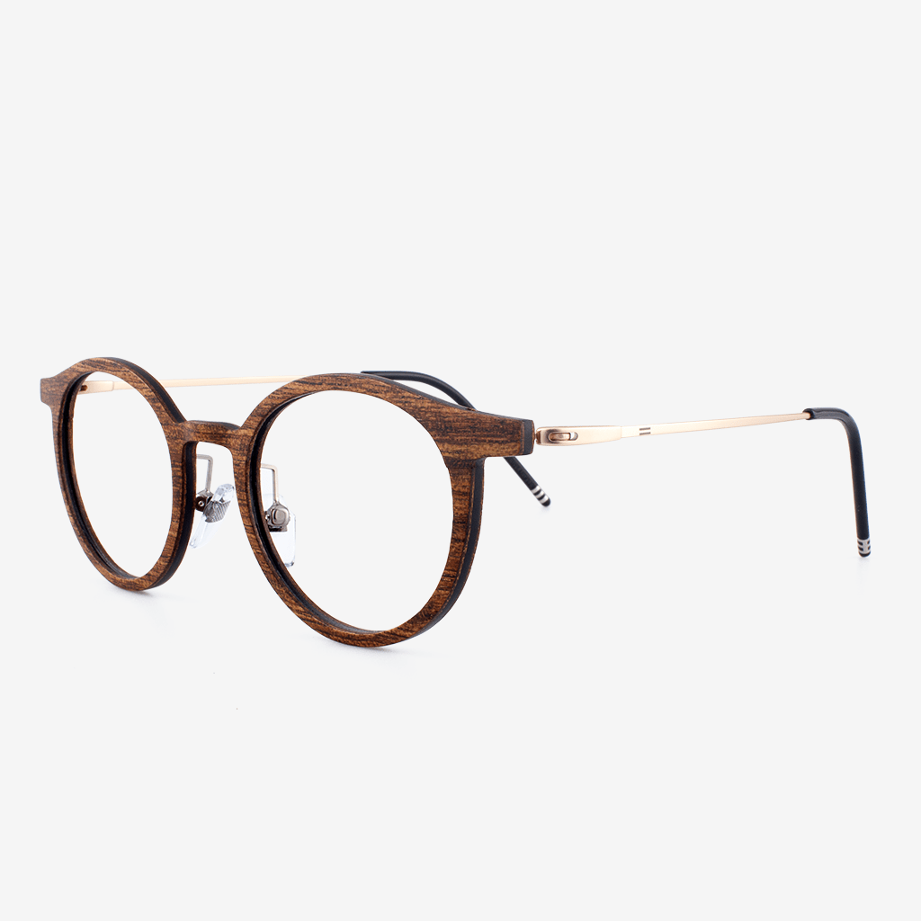 Highland titanium and wood eyeglasses — sleek, durable, and stylish, combining ultra-light titanium frames with natural wood accents for a modern and refined look.