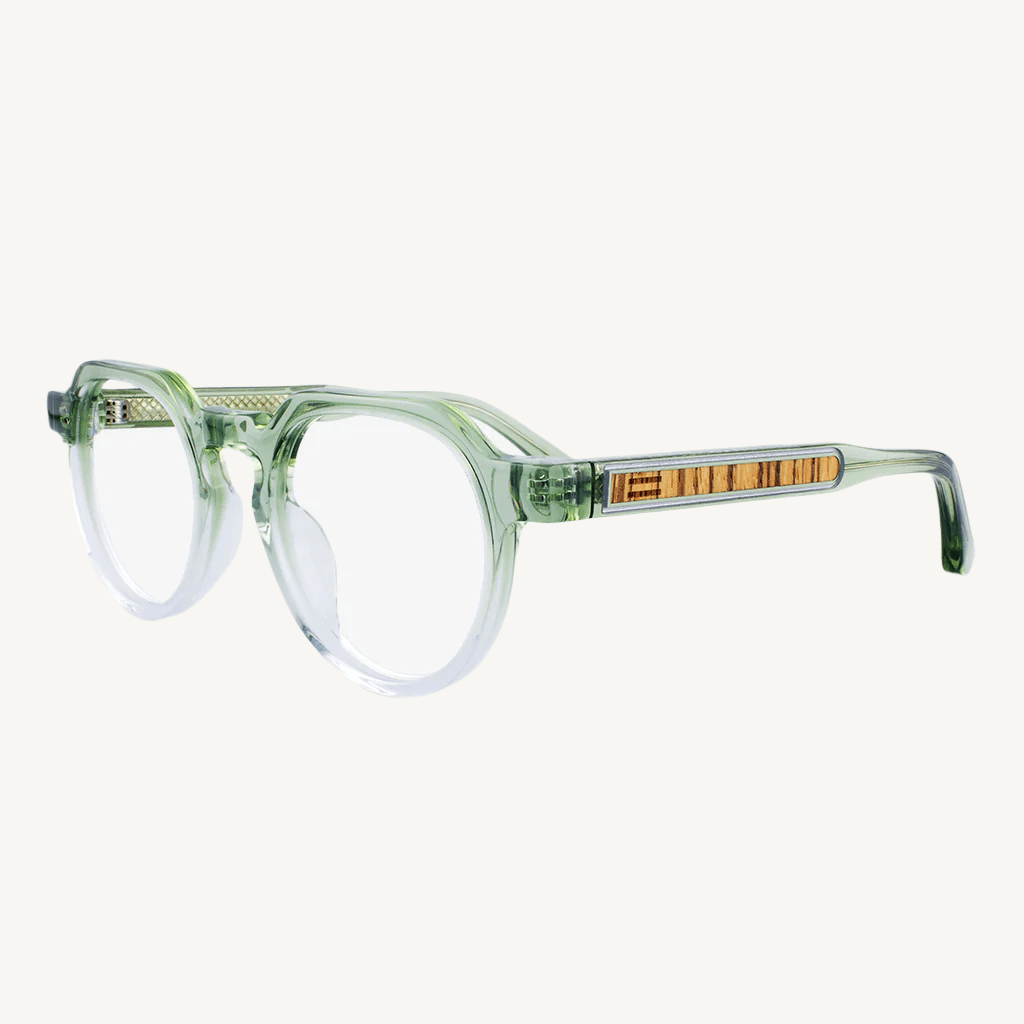 Hobe eyeglasses — meticulously crafted with a vintage-inspired silhouette and modern wood inlays. Classic and stylish, offering a unique blend of timeless charm and contemporary elegance.