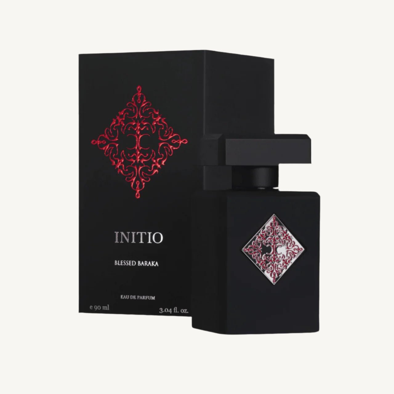 "Initio Parfums Privés Blessed Baraka 3.04 oz Eau de Parfum spray – intense, warm and sensual amber-woody fragrance in a luxurious black and gold bottle."