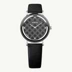 "Jowissa AnWy ladies watch with silver case, black leather strap, grey dial with stones, Swiss made"