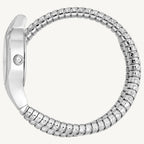 Just Cavalli Signature Snake Amalfi JC1L270M0015 ladies watch with polished silver-tone stainless steel flexible bracelet, silver dial set with stones – sleek and serpent-inspired fashion timepiece.