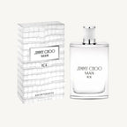 "Jimmy Choo Man Ice 3.3 oz Eau de Toilette Spray – a sleek, frosted glass bottle with a silver-toned cap, exuding freshness and modern masculinity."