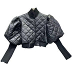 Quilted gray jacket with puff sleeves on a white background