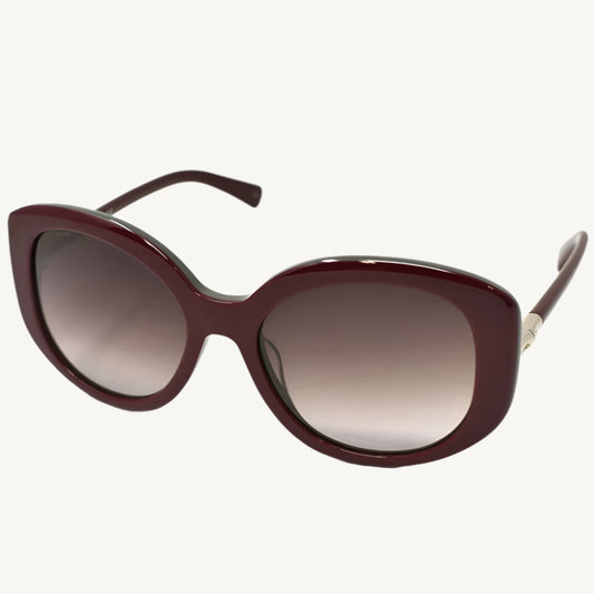 "Longchamp women's sunglasses, model LO601S-605, in rich burgundy with classic square frame and elegant French design"