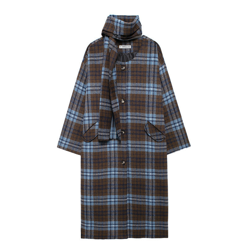 Plaid coat with a high collar on a white background