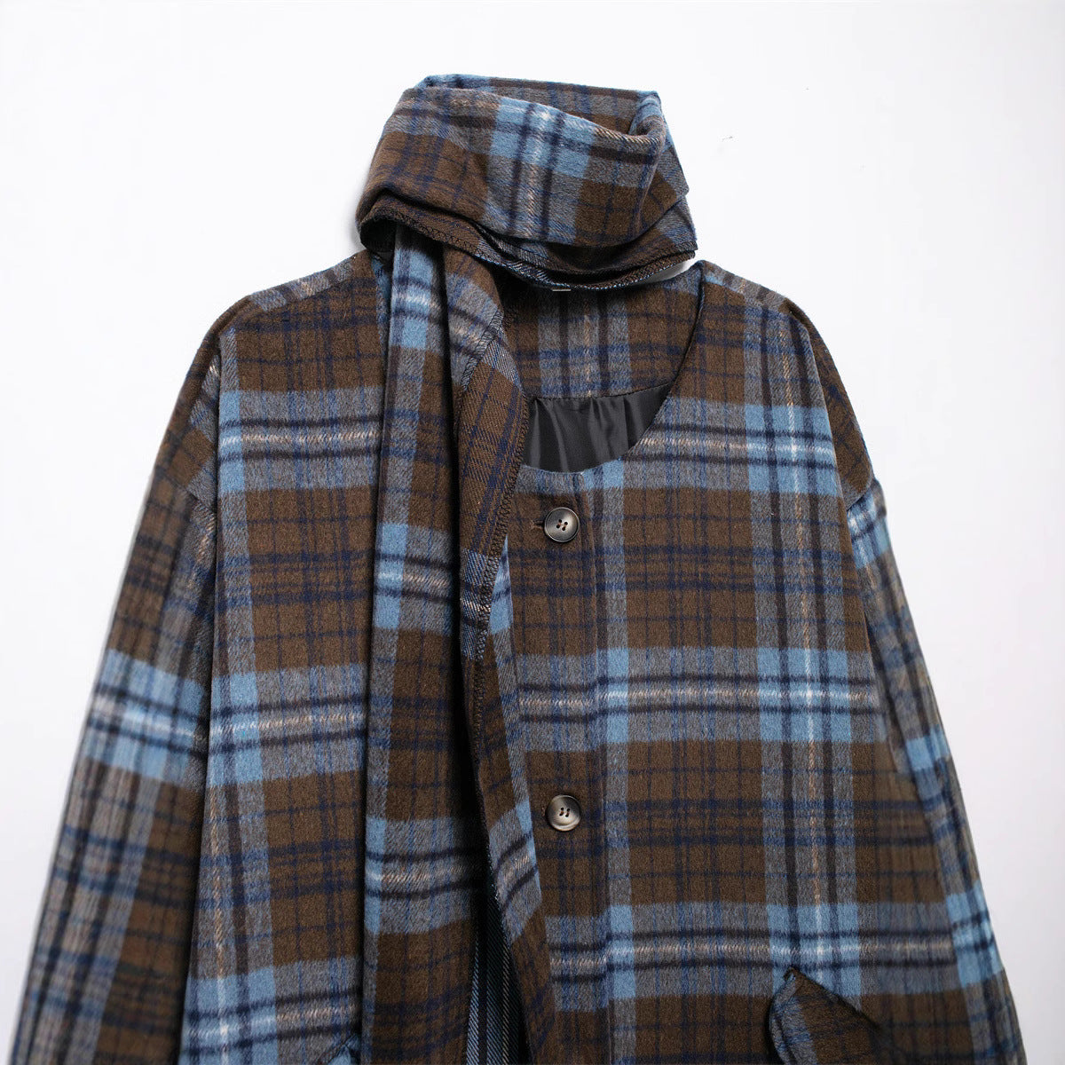 Plaid coat with a hood on a white background