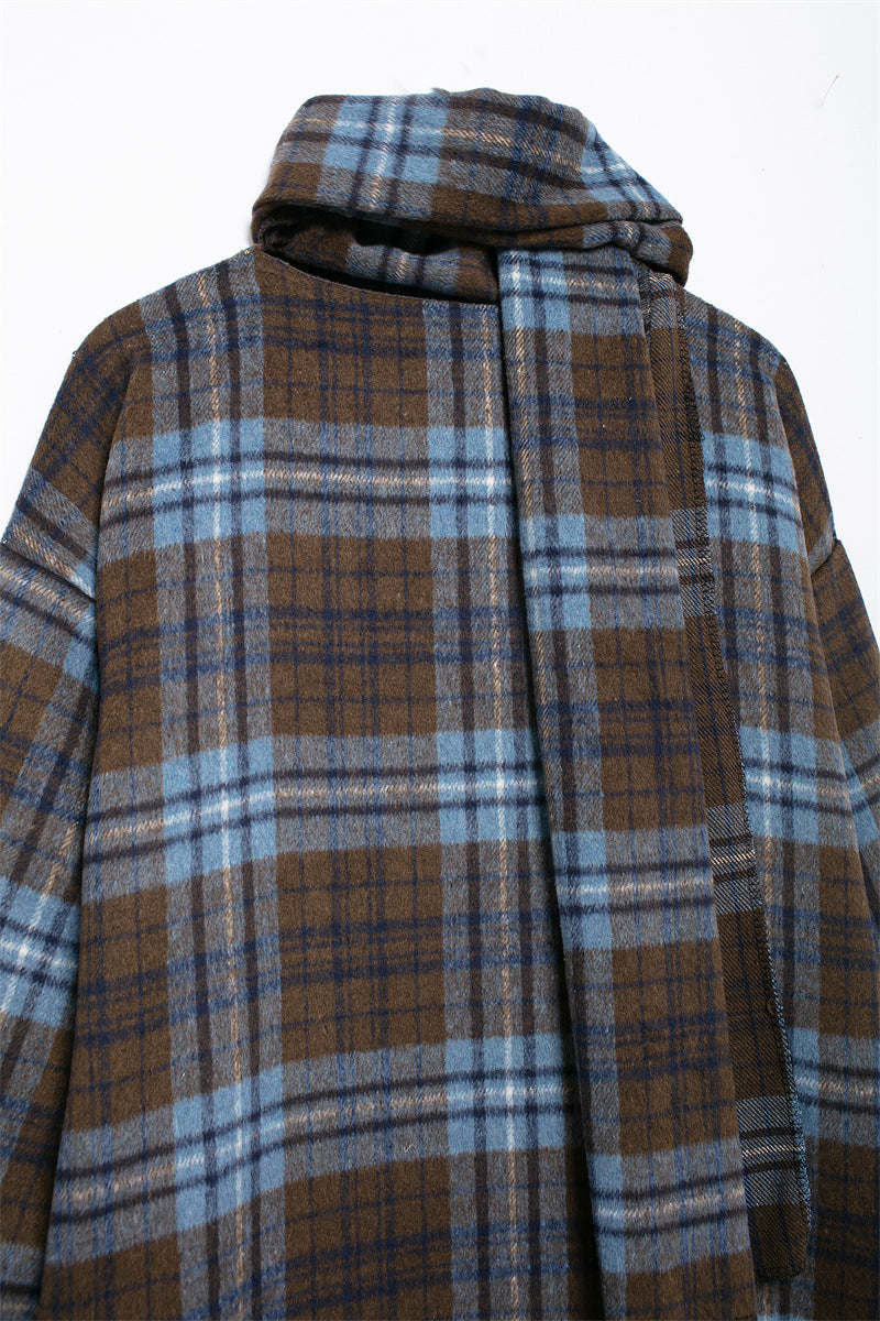 Plaid coat with a hood on a white background