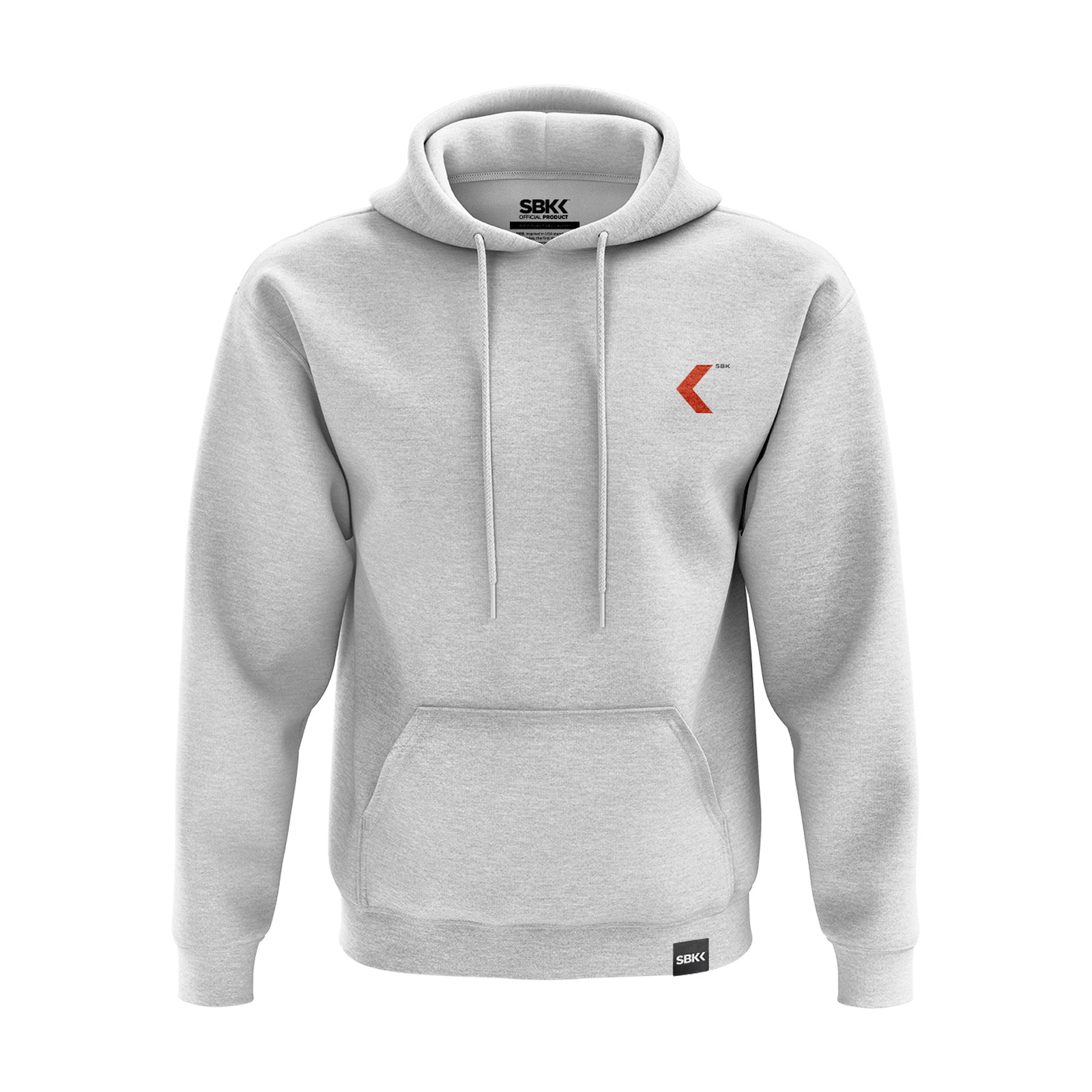 Gray hoodie with a brand logo on a white background