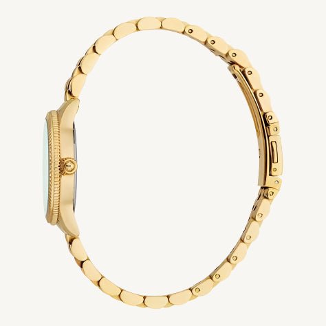 "Just Cavalli gold-tone ladies watch with green dial and stone details, stainless steel strap, Valentine’s gift set"