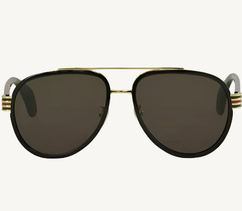 "Gucci men's sunglasses, model GG0447S-003, featuring black and transparent square frame with signature Gucci branding and modern luxury appeal"