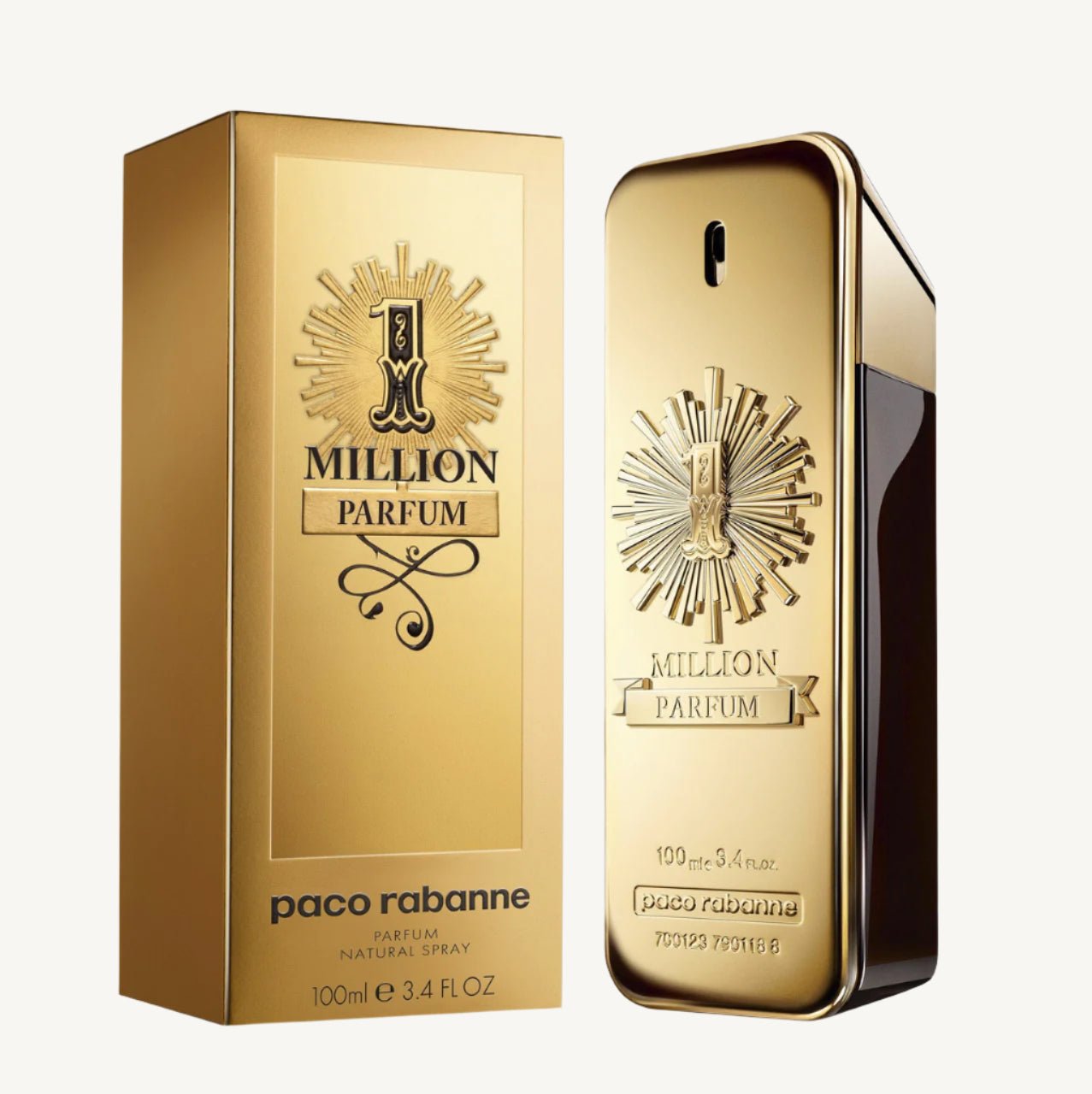 "Paco Rabanne 1 Million Parfum 3.4 oz Parfum Spray for men – a warm and bold solar leather fragrance with notes of salty tuberose, ambergris, leather, and sun-drenched woods. A daring scent for men who shine bright."