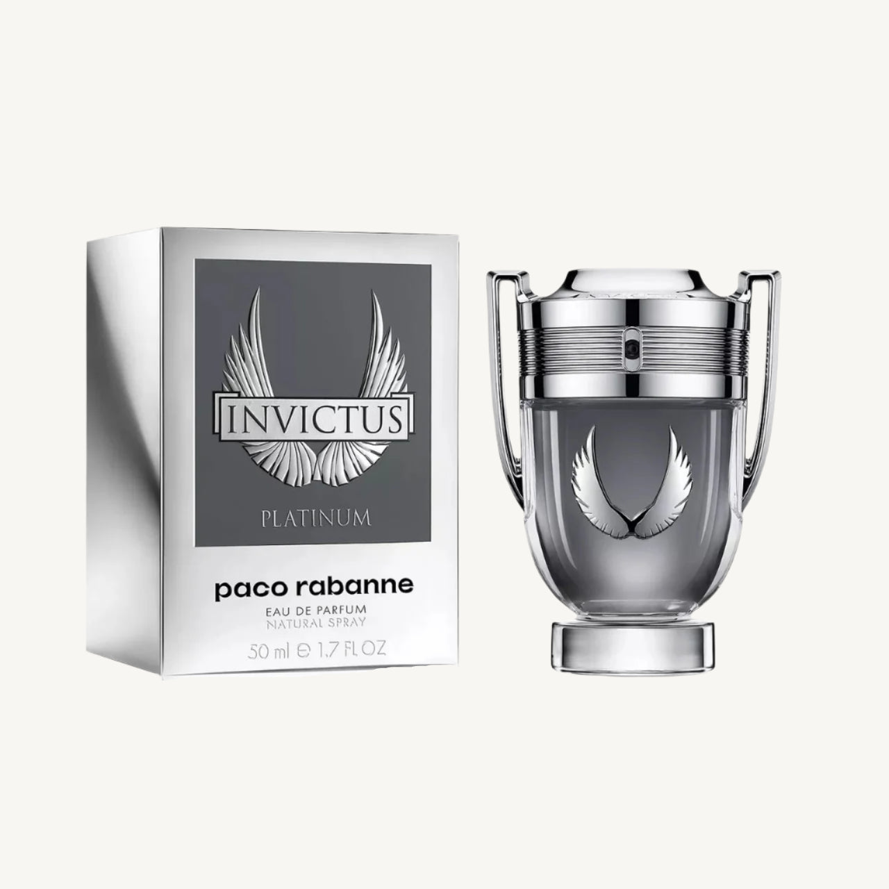 "Paco Rabanne Invictus Platinum 1.7 oz Eau de Parfum Spray – a bold and energizing men’s fragrance featuring grapefruit, mint, lavender, patchouli, and cypress. A fresh and intense scent in a sleek, travel-friendly size."