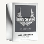 "Paco Rabanne Invictus Platinum 3.4 oz Eau de Parfum Spray – a fresh and intense fougère fragrance for men with notes of grapefruit, mint, lavender, patchouli, and cypress. A bold scent for unstoppable energy and ambition."