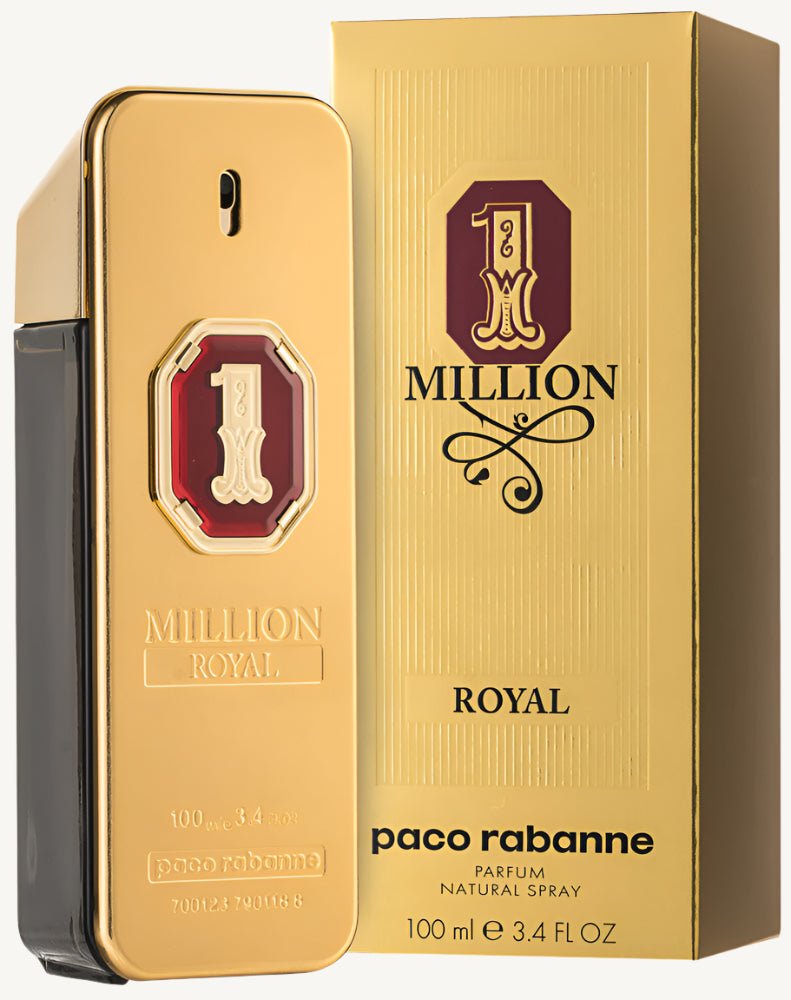 "Paco Rabanne 1 Million Royal 3.4 oz Parfum Spray for men – a powerful woody amber fragrance with notes of lavender, cedarwood, benzoin, and patchouli. A bold scent fit for modern royalty with irresistible charisma."