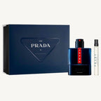 "Prada Luna Rossa Ocean Intense 2-piece set for men – includes a full-size 3.3 oz EDP and a 0.33 oz travel spray, featuring a deep, marine-amber scent with notes of grapefruit, incense, iris, and patchouli."