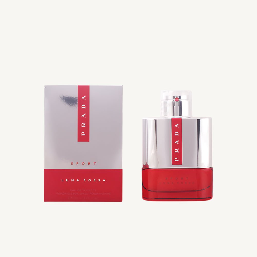 "Prada Luna Rossa Sport 3.4 oz Eau de Toilette Spray for men – a fresh, spicy, and energetic fragrance with notes of ginger, lavender, juniper berries, and tonka bean, capturing athletic elegance and bold intensity."