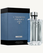 "Prada L’Homme L’Eau 3.4 oz Eau de Toilette Spray for men – a light, clean, and sophisticated fragrance featuring notes of neroli, ginger, iris, amber, and sandalwood, perfect for the modern, effortlessly stylish man."