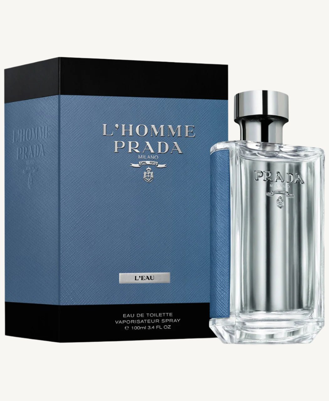 "Prada L’Homme L’Eau 3.4 oz Eau de Toilette Spray for men – a light, clean, and sophisticated fragrance featuring notes of neroli, ginger, iris, amber, and sandalwood, perfect for the modern, effortlessly stylish man."