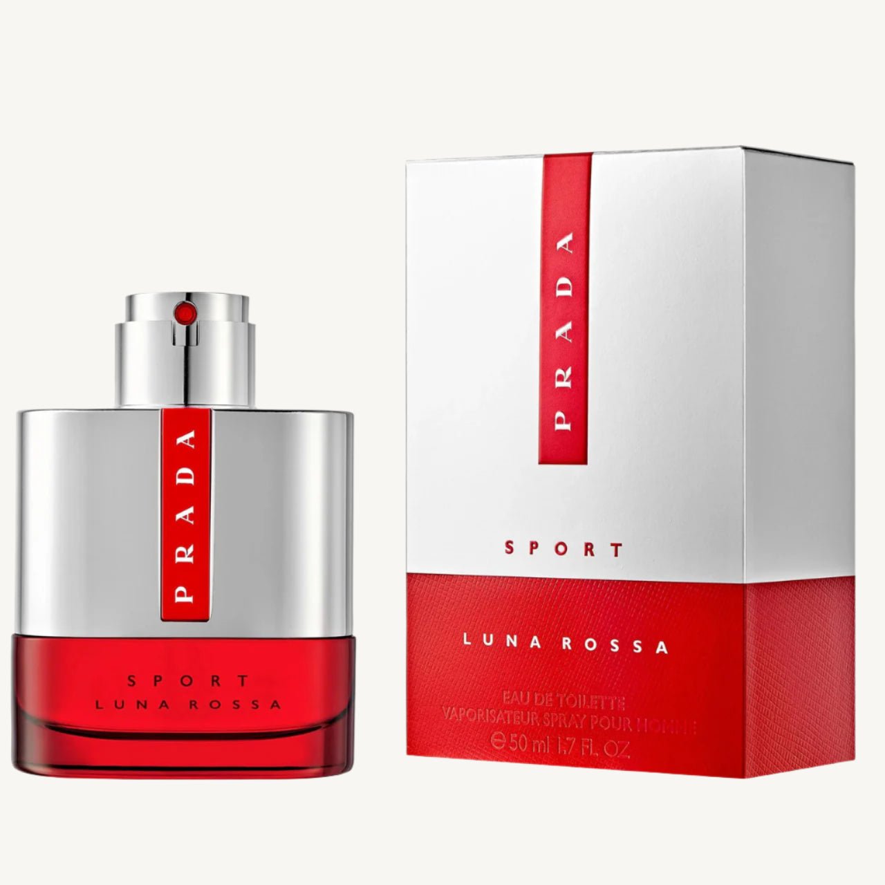 "Prada Luna Rossa Sport 1.7 oz Eau de Toilette Spray for men – a fresh and spicy fragrance with notes of ginger, lavender, juniper berries, and tonka bean, designed for energetic, confident, and modern men."