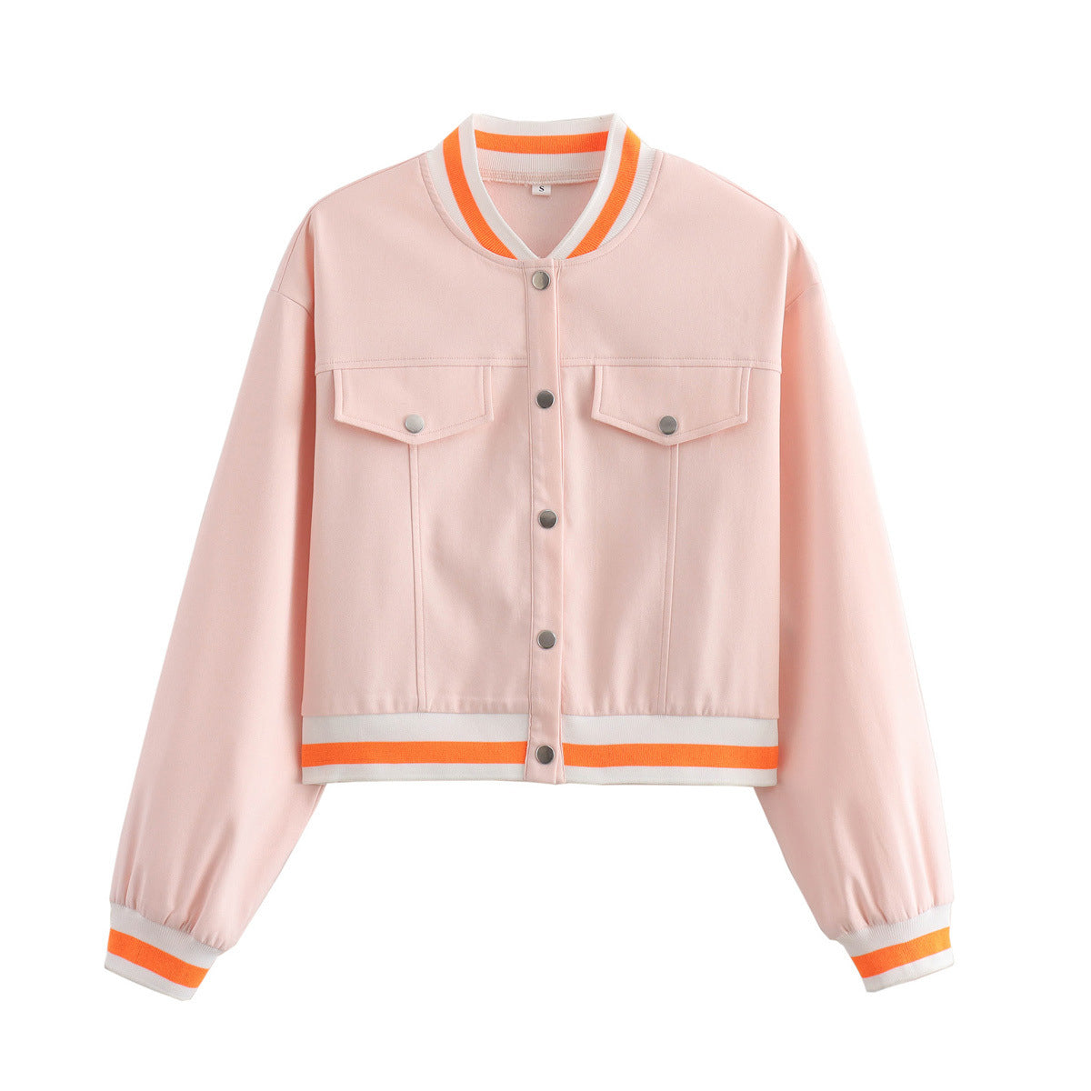 Pink jacket with orange accents on a white background