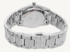 Elegant Roamer Amalfi ladies watch with silver stainless steel strap and blue stone-set dial, Swiss made.