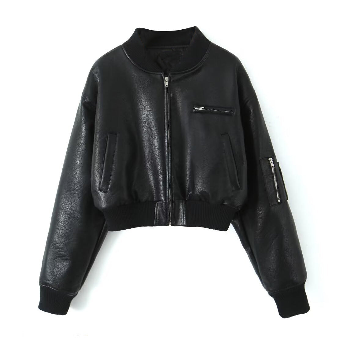 Black leather jacket on a white background