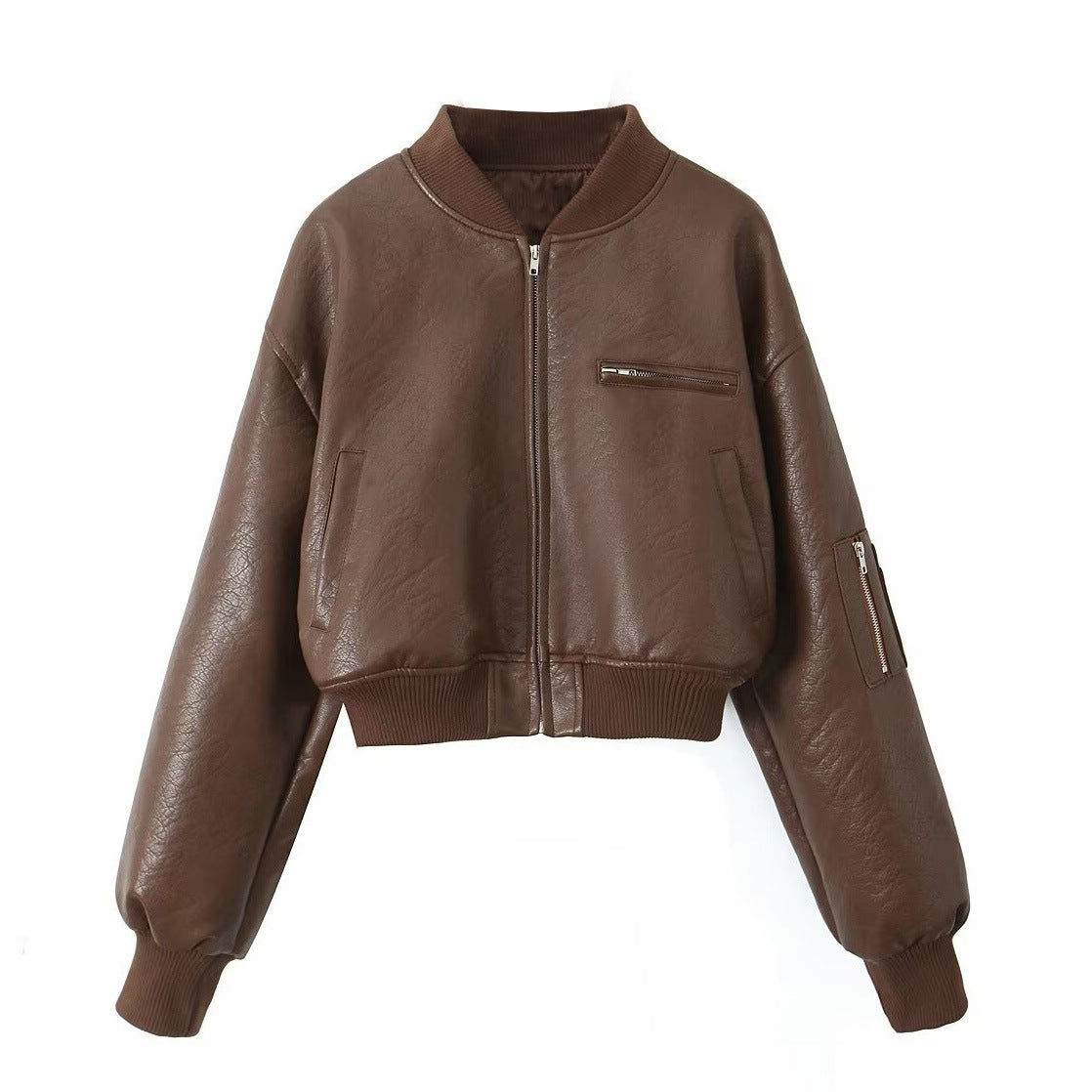 Brown leather jacket on a white background