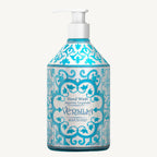 "Le Maioliche Versilia Liquid Hand Soap 500ml – creamy and gently cleansing hand soap with vibrant notes of sweet tangerine, freesia, jasmine, and peach, inspired by the joyful summer spirit of Versilia and adorned in classic Italian majolica design."