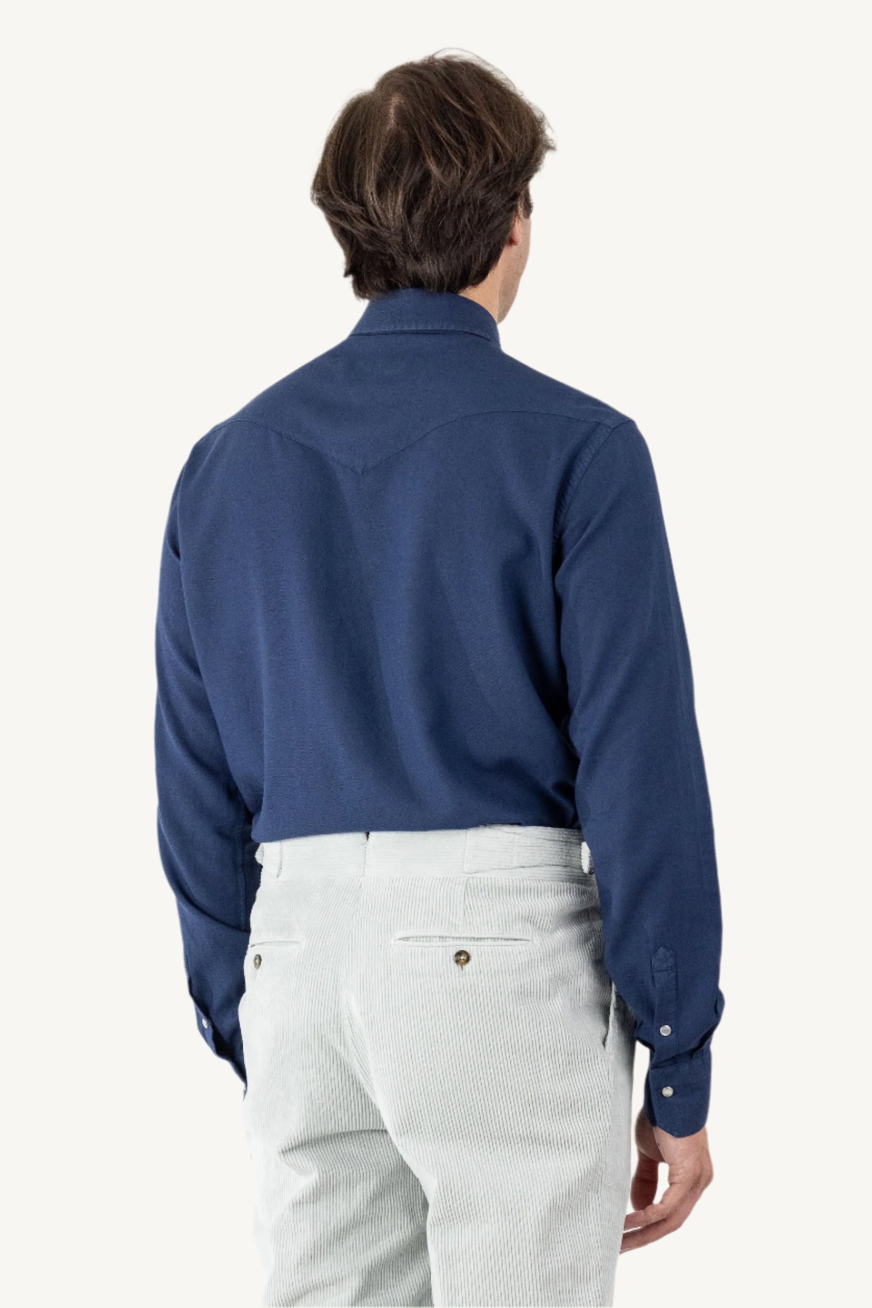 Blue cotton and viscose shirt — soft, breathable, and versatile, designed for autumn and winter, offering casual elegance and comfort in cooler weather.