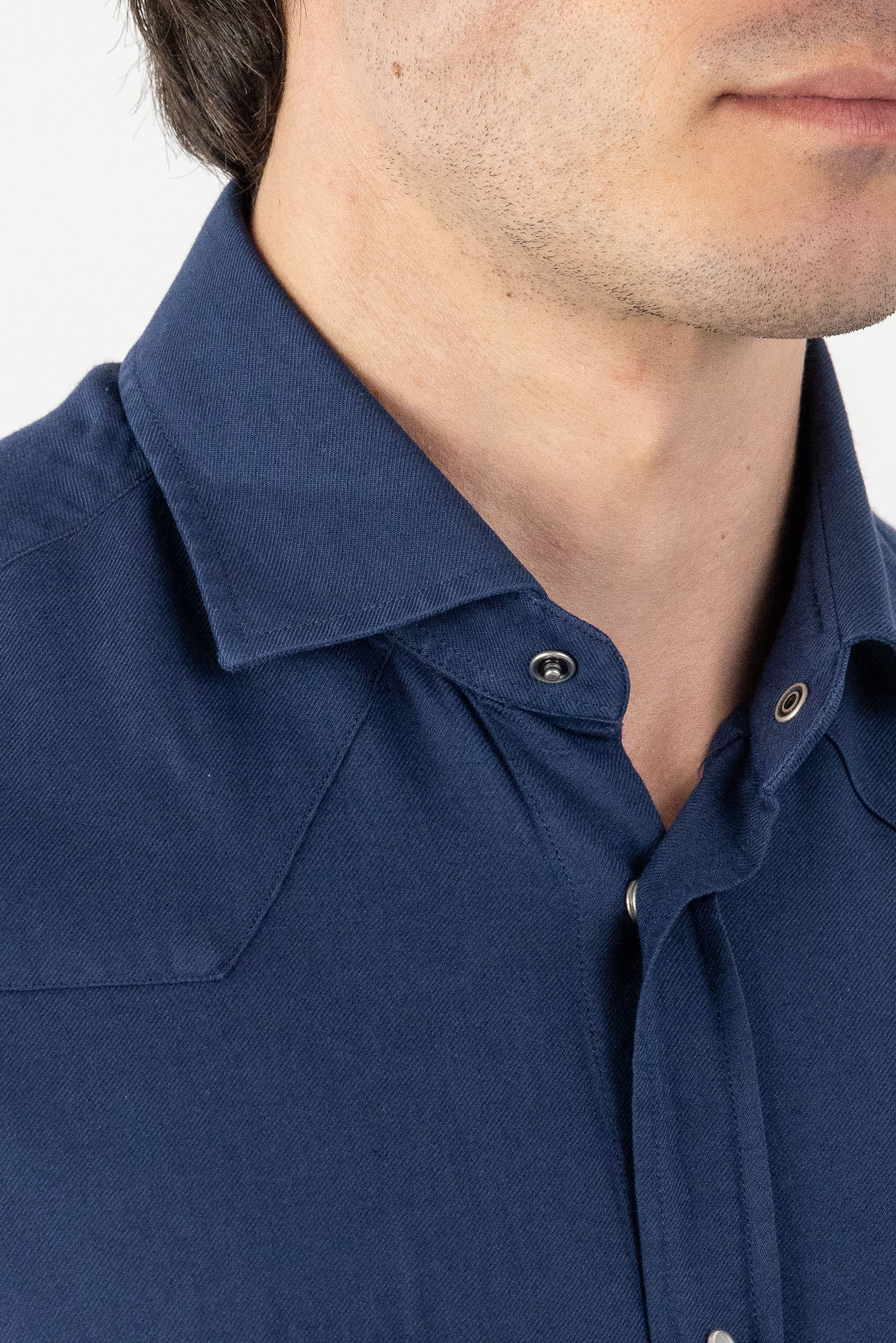 Blue cotton and viscose shirt — soft, breathable, and versatile, designed for autumn and winter, offering casual elegance and comfort in cooler weather.