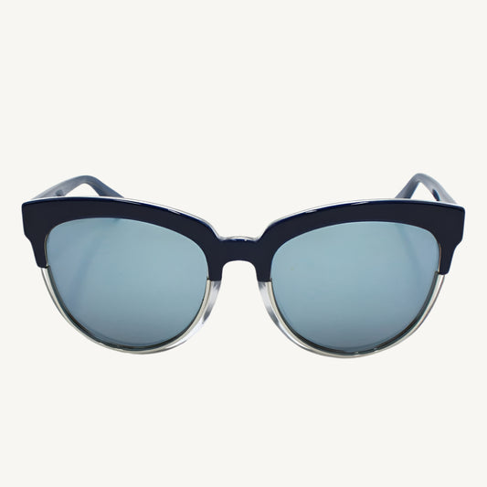 "Christian Dior women's sunglasses, model SIGHT1F-REN-56, featuring a bold blue and clear frame with futuristic design and luxury fashion edge"
