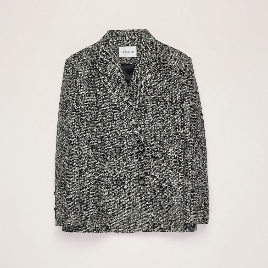 Gray textured blazer on a light beige background