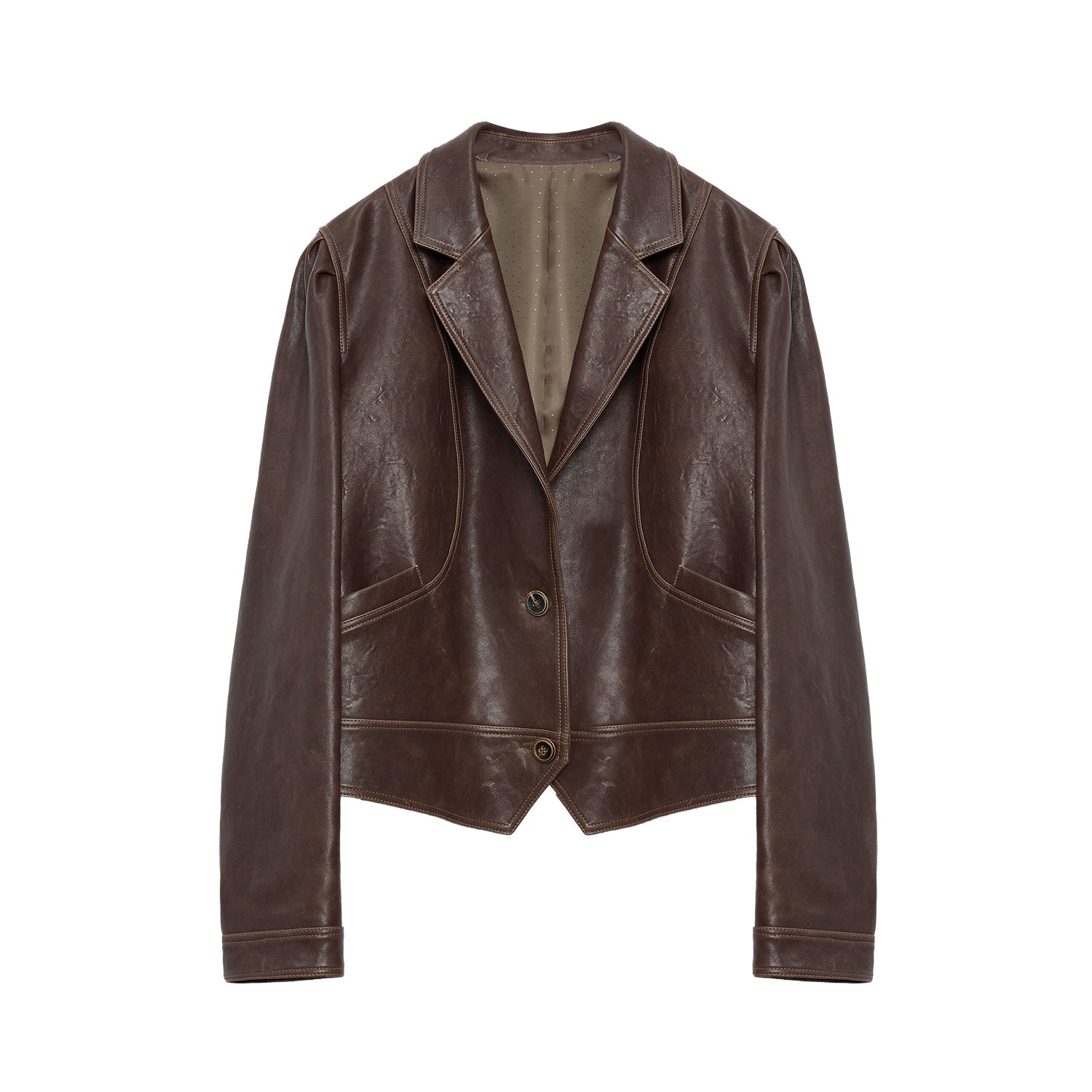 Brown leather jacket on a white background