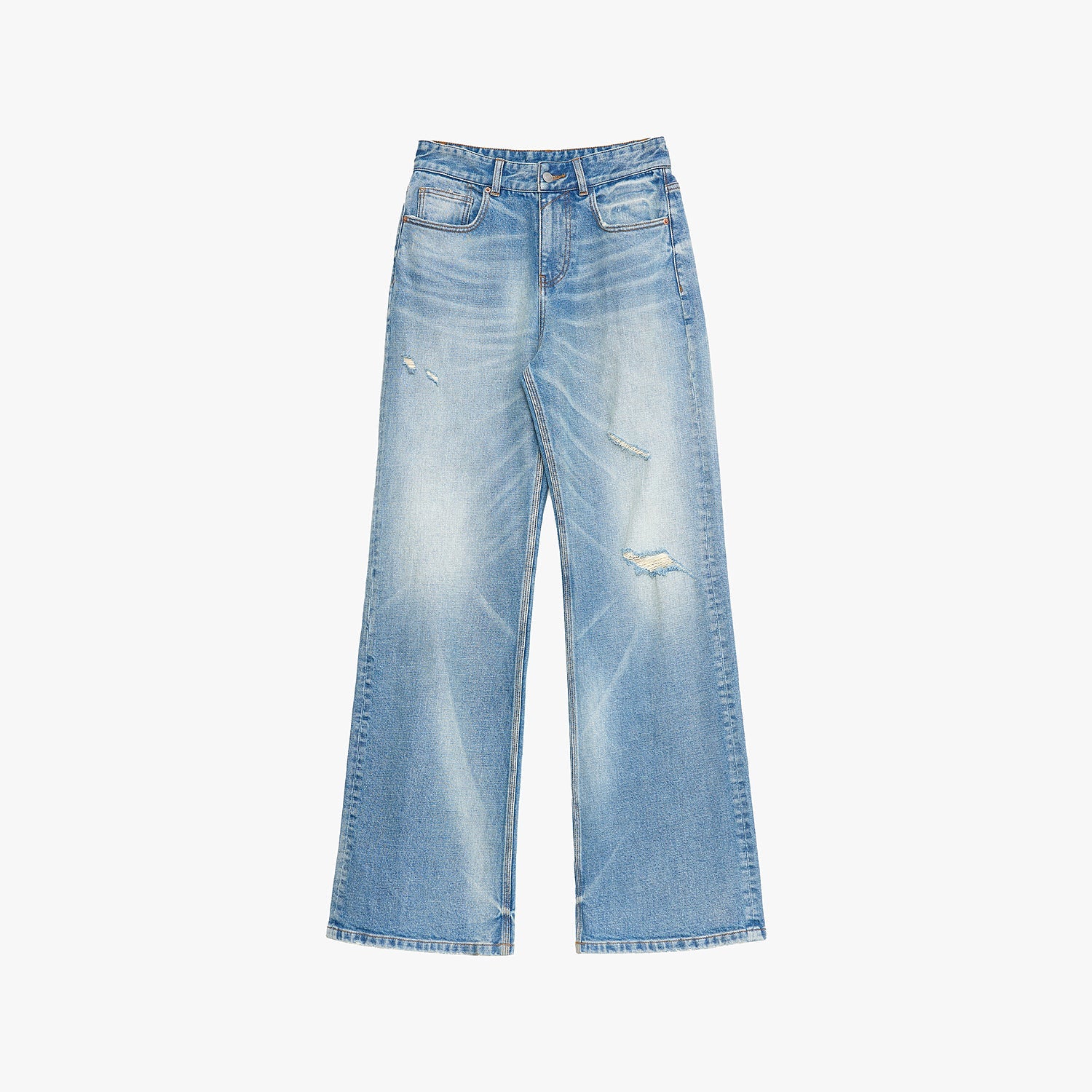 Light blue jeans on a white background