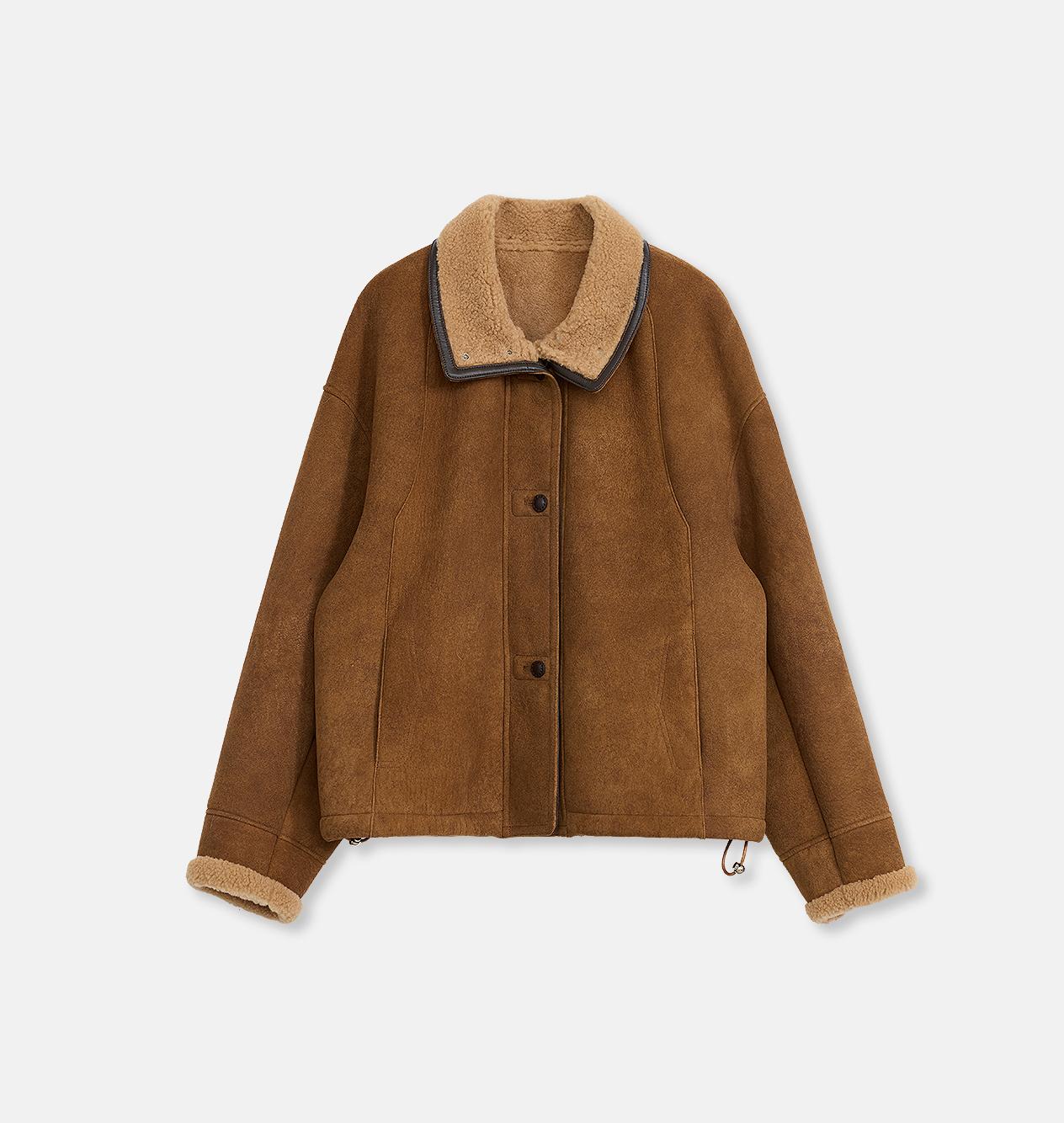 Brown jacket with a fur collar on a white background
