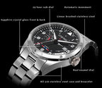 Strong brand watch with labeled features on a black background