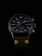 Black watch with detailed face on a black background