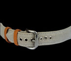 Gray belt with orange buckle on a black background