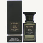 "Tom Ford Oud Wood 1.7 oz Eau de Parfum Spray – a rich, exotic unisex fragrance with notes of rare oud, sandalwood, cardamom, and amber, housed in a sleek and elegant bottle."