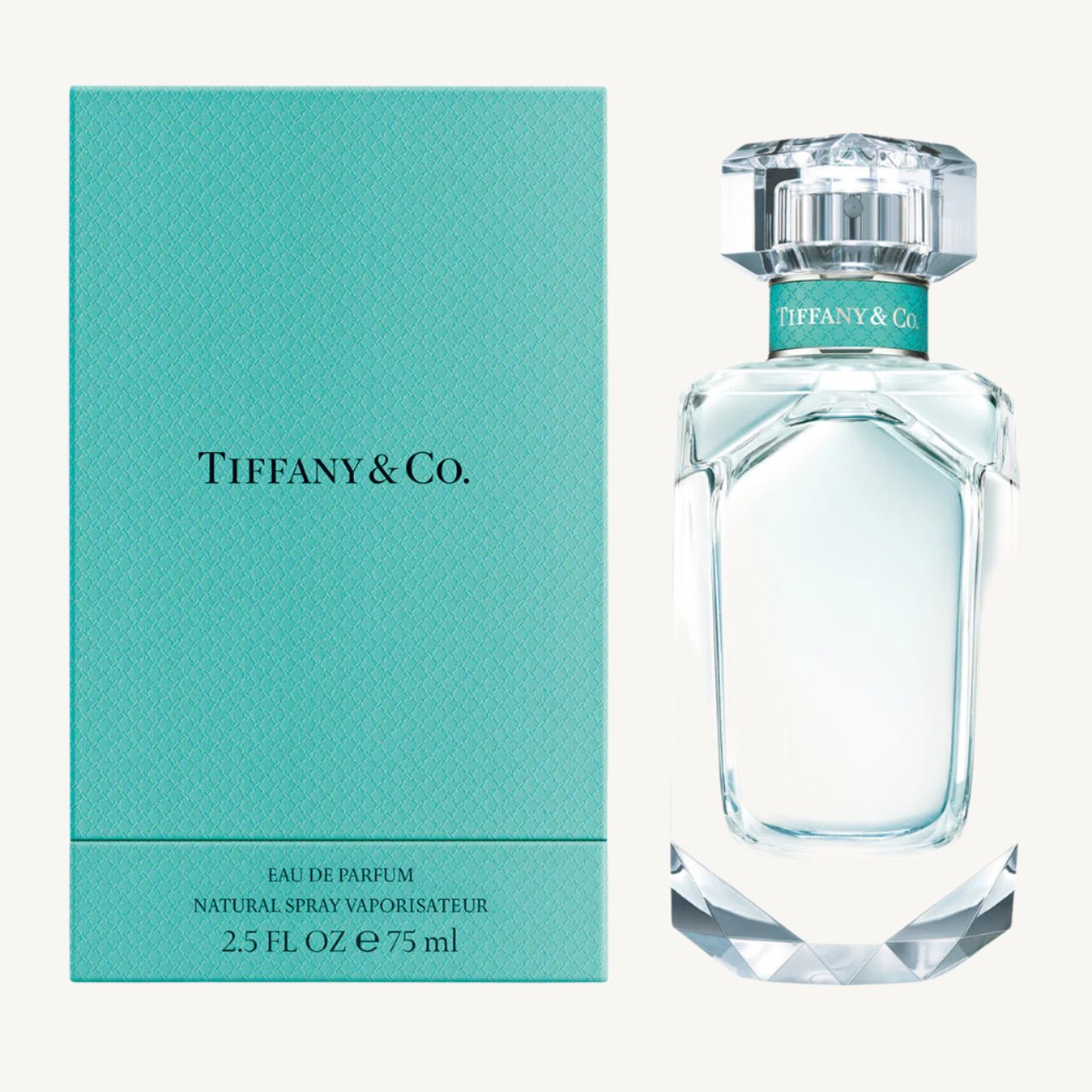 "Tiffany & Co. 2.5 oz Eau de Parfum Spray for women – a radiant and sophisticated floral musk fragrance with notes of mandarin, iris, patchouli, and musk, inspired by the elegance of Tiffany diamonds."