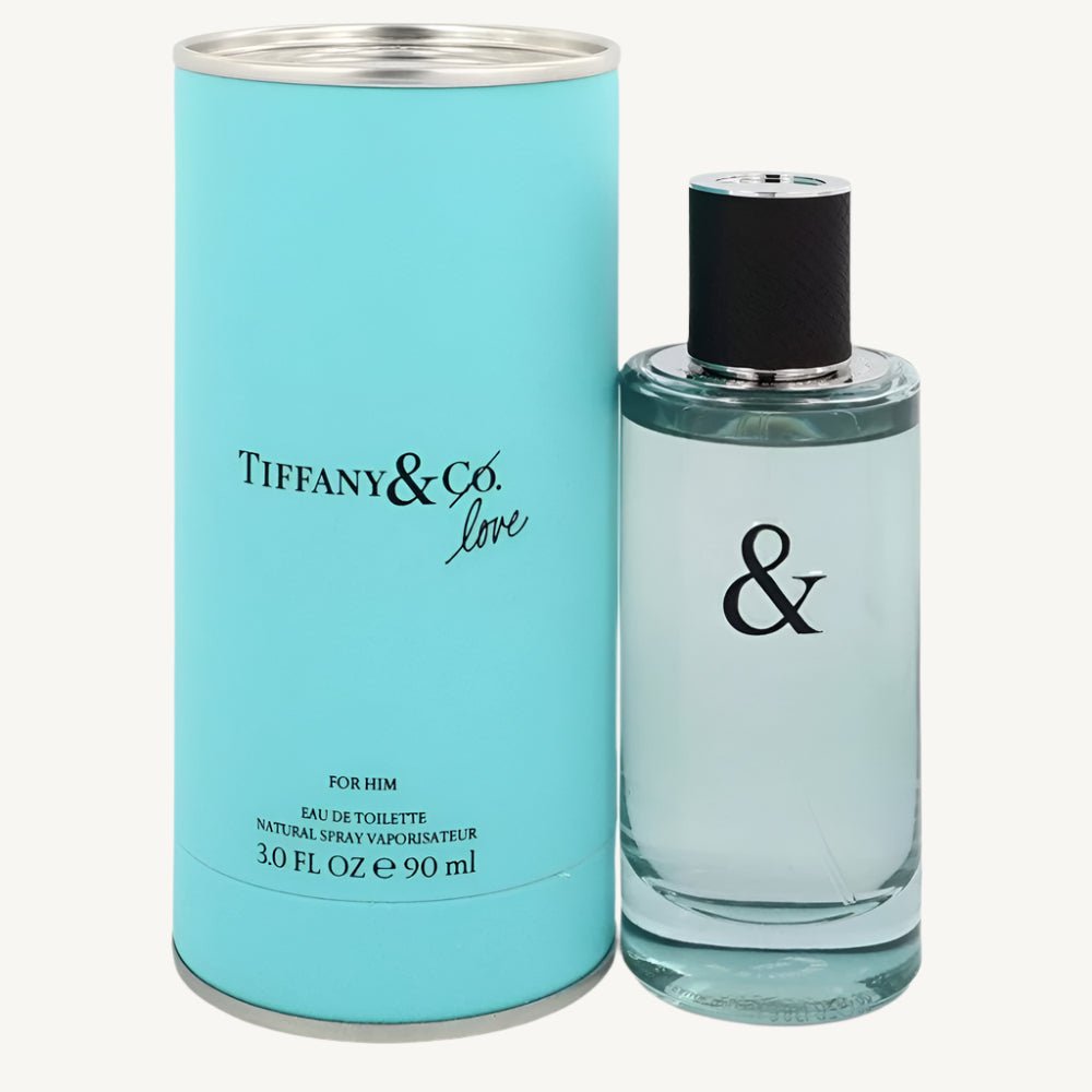 "Tiffany & Co. Love 3 oz Eau de Toilette Spray for men – a fresh, woody-citrus fragrance featuring notes of ginger, mandarin, juniper, sandalwood, and sequoia, created as a modern expression of love."