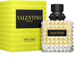 Valentino Donna Born in Roma Yellow Dream perfume bottle — a luminous floral fragrance for women with notes of lemon, rose, and white musk, inspired by golden Roman mornings.