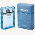 "Versace Man Eau Fraîche 3.4 oz Eau de Toilette Spray for men – a fresh, aquatic fragrance with notes of lemon, bergamot, and cedarwood in a stylish light blue bottle."