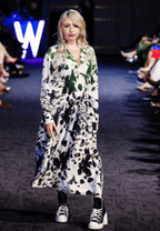 "Agnese Leopard Maxi Dress with ombré leopard print, Split V-neckline, waist-accentuating draping, and buttoned cuffs, crafted in Italy from natural viscose."