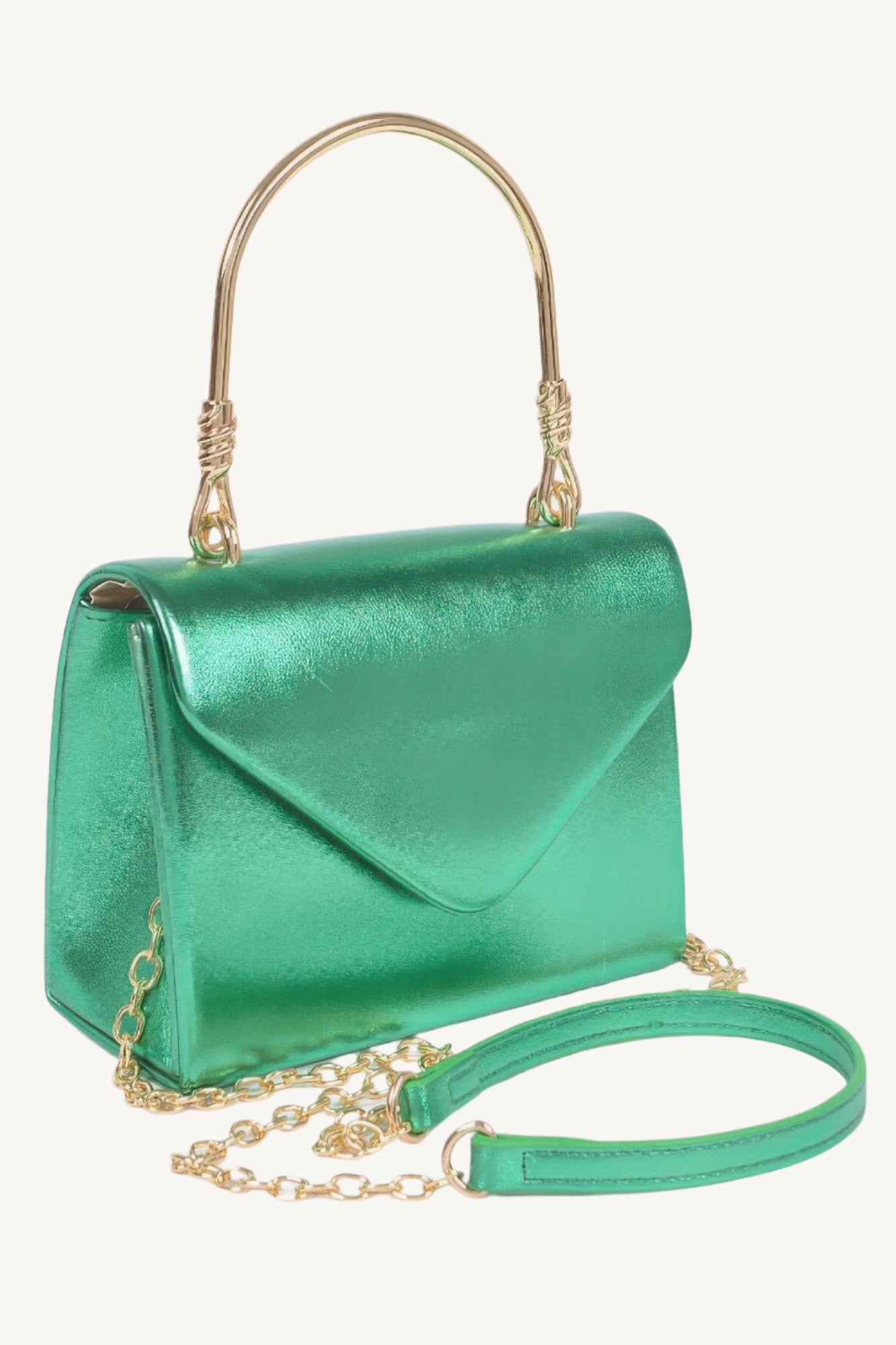 "Metallic crossbody bag with metal handle – stylish and functional accessory for any occasion."